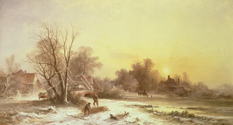 Winter Scene: Collecting Wood on a River Bank
